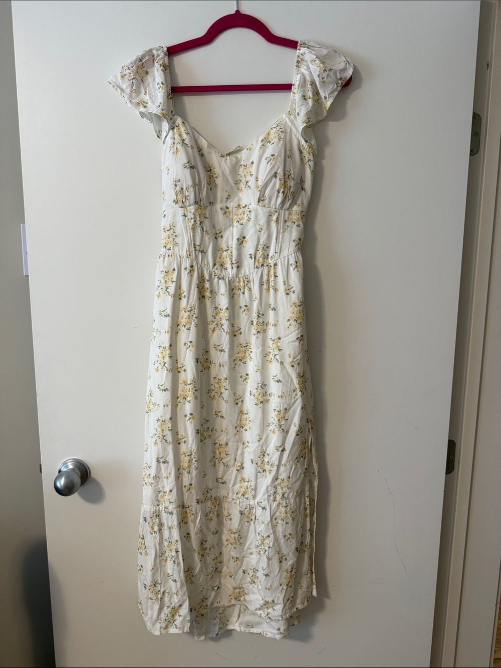Hollister White Maxi Dress with Yellow Floral Print